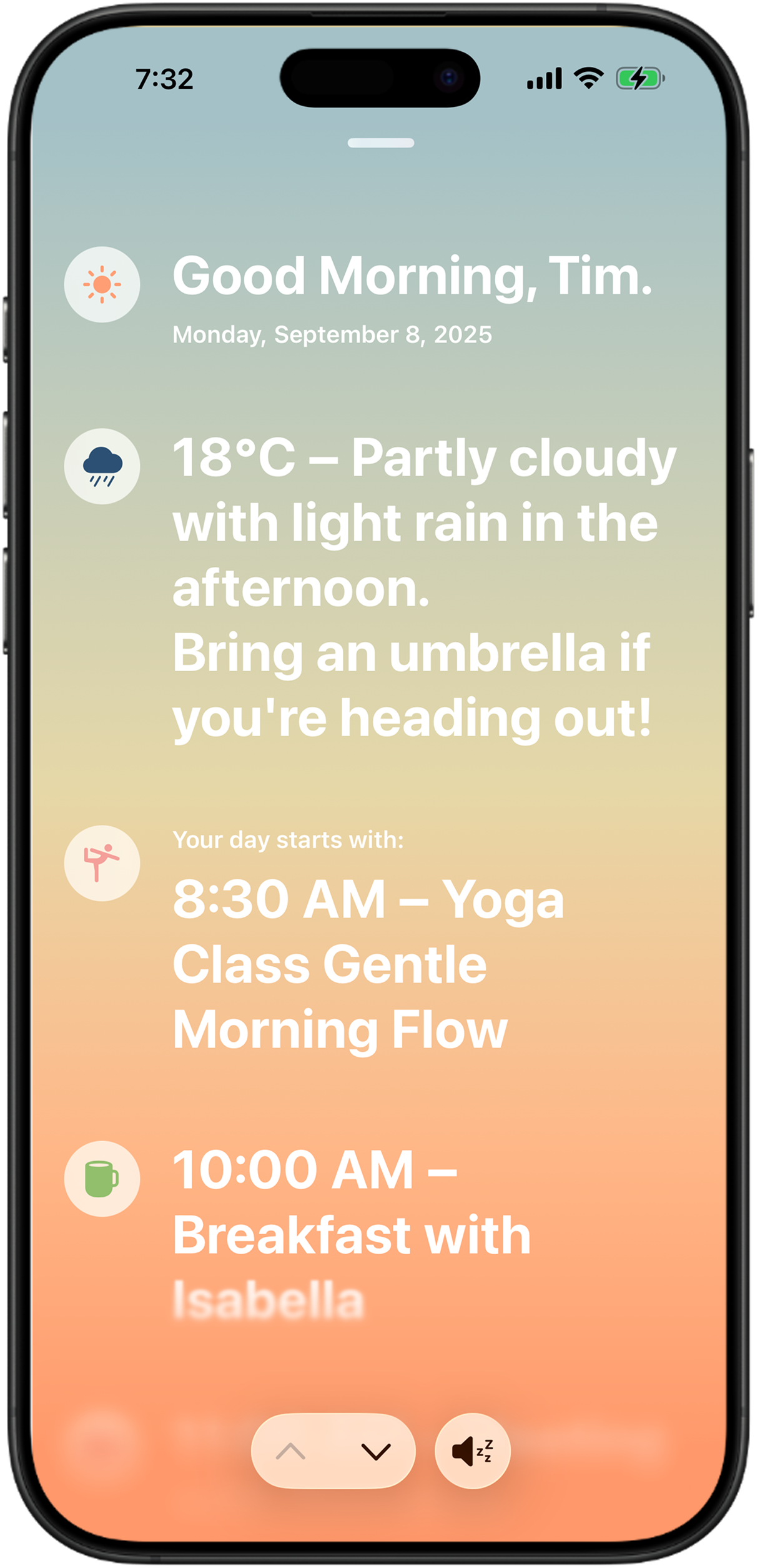 Awake morning briefing screen