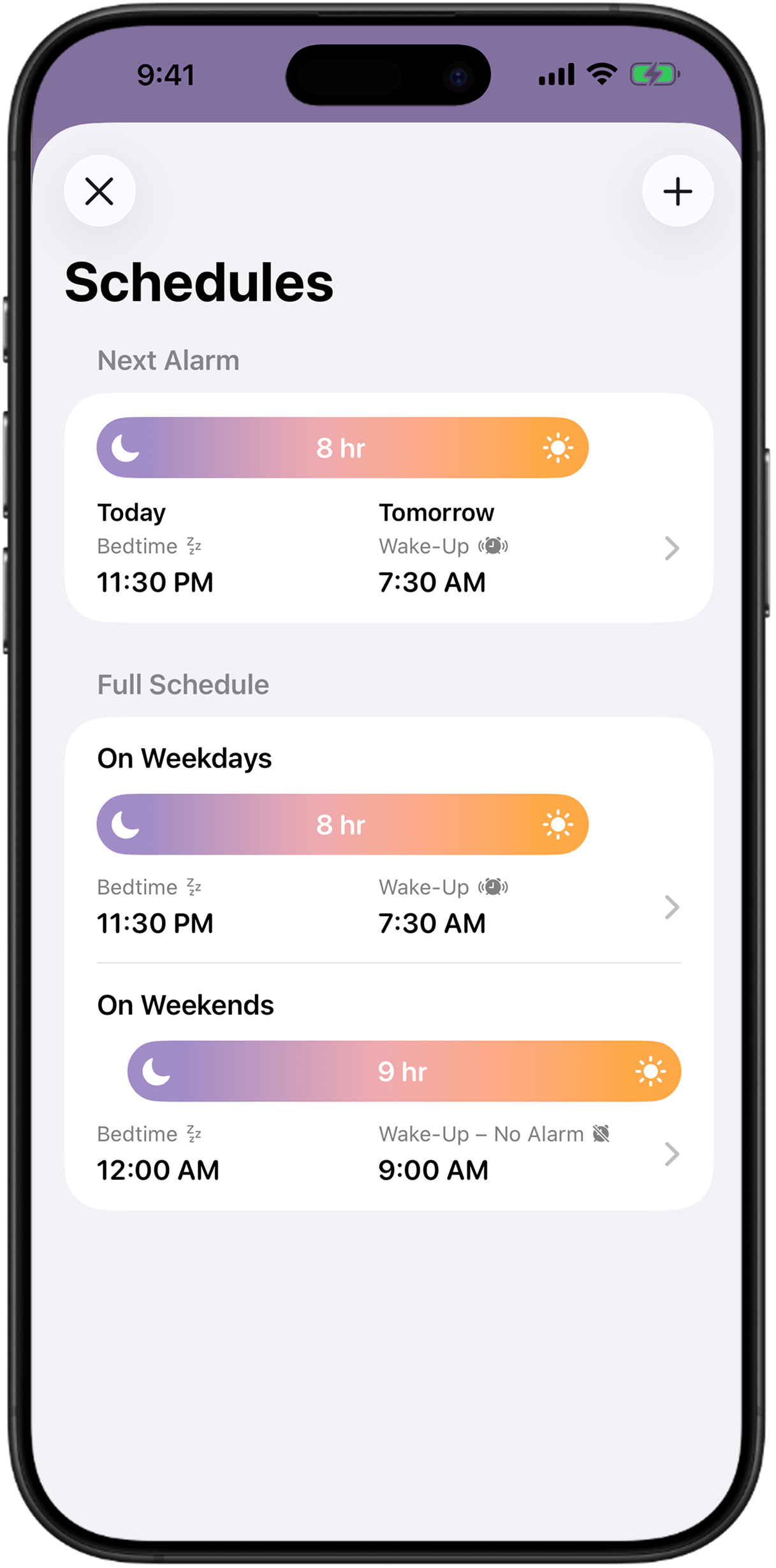 Awake schedules screen